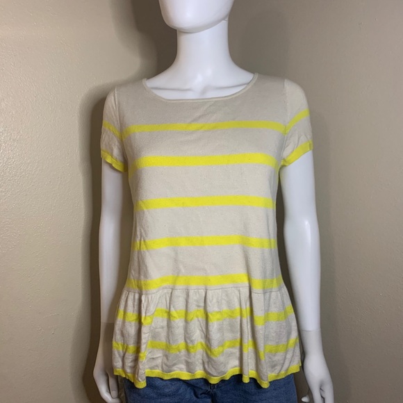 Ann Taylor LOFT yellow striped peplum knit top - Picture 4 of 9